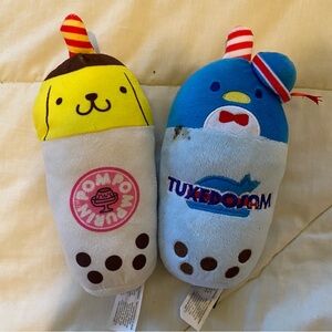Lot of 2 Sanrio Pompompurin & Tuxedosam Boba Tea Character Plushies